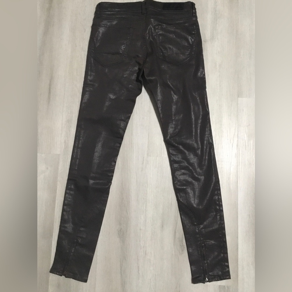 Allsaints Petrel Brodie Brown Coated Low Rise Stretch Skinny Ankle Zip Jeans 28